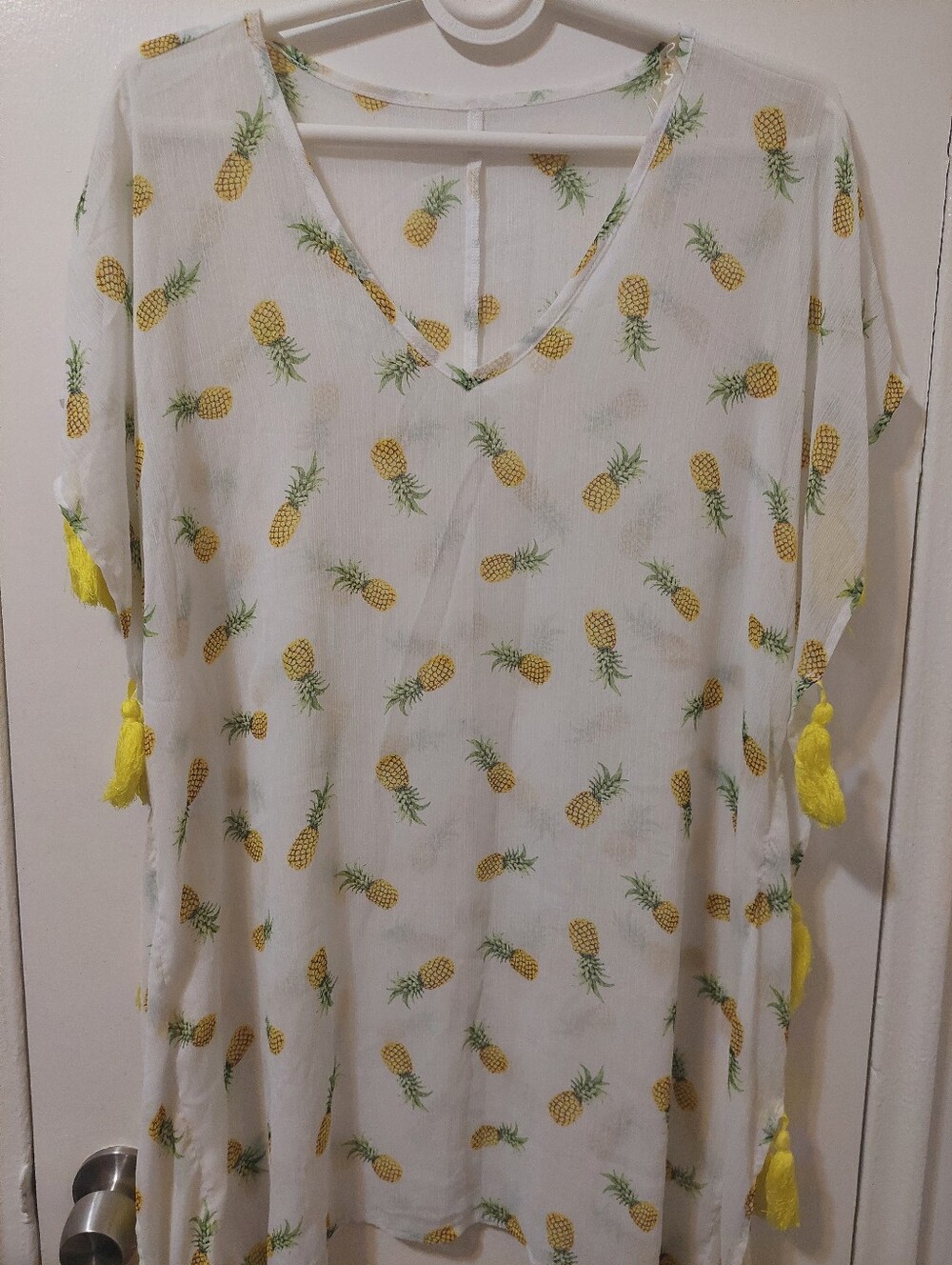 Women’s Pineapple Print Beach Cover Up White One Size